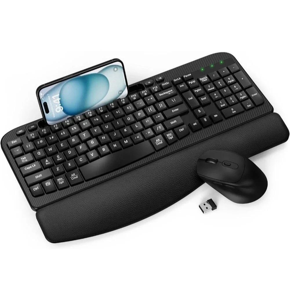 Wireless Keyboard and Mouse Combo, Wave Keys Full-Sized Ergonomic Cushioned Plam